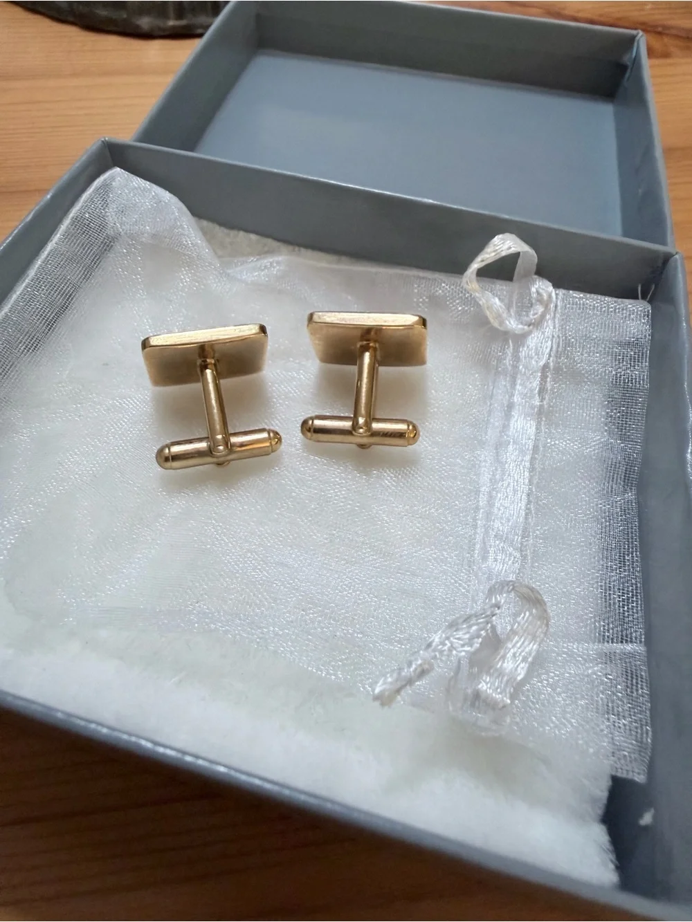 Gold-Tone Blue Fleur-de-Lis Rectangular Cuff Links - Men's Accessories